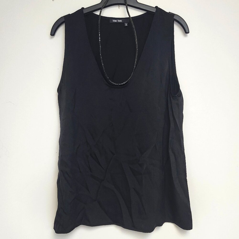 Marc Aurel Women's Black Sleeveless Top W/Attached Necklace Size 36